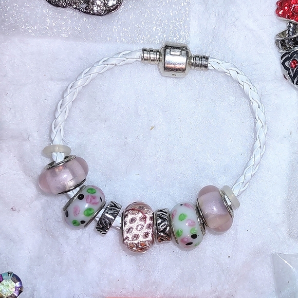 Glass Bead Braided Leatherette Pink & White Bracelet - clone listing - Picture 9 of 15